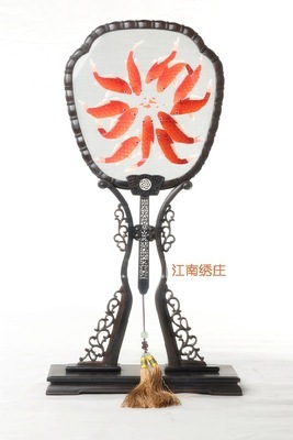 蘇繡精品 純手工雙面刺繡十二魚圖宮扇